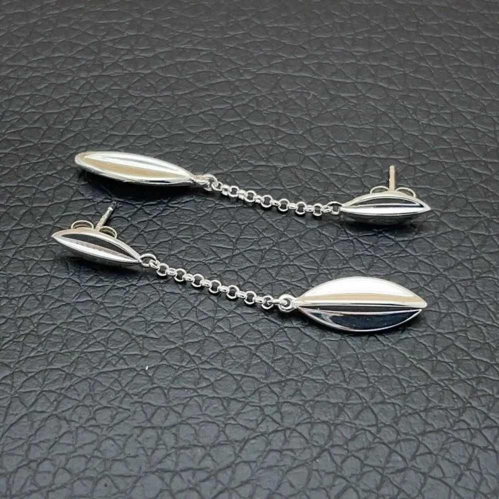 Sevilla Silver Oblong Chain Drop Earrings Sterling Silver Marquee Shaped Dangle - Picture 4 of 7